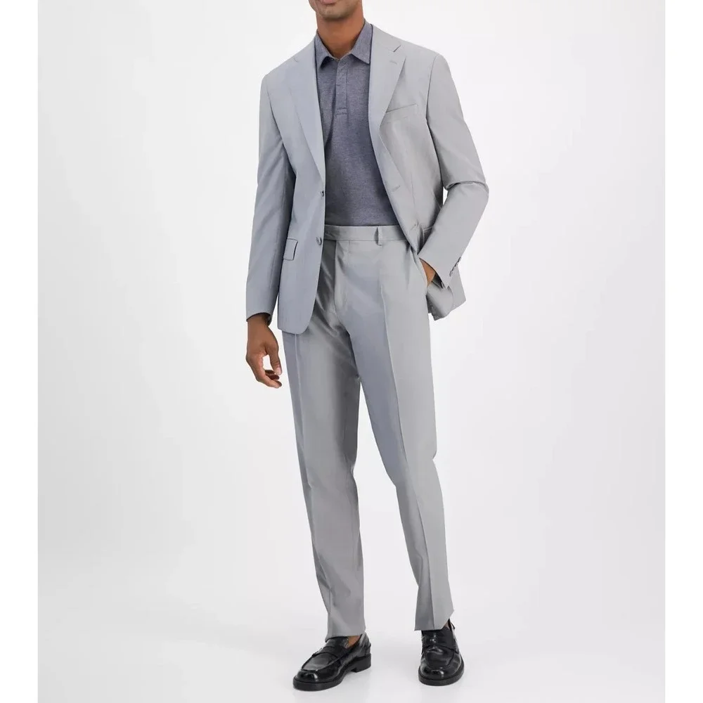 Calvin Klein Men's 2-pc Slim Fit Suit Jacket 42S Pants 38W 32L Wool Blend Grey